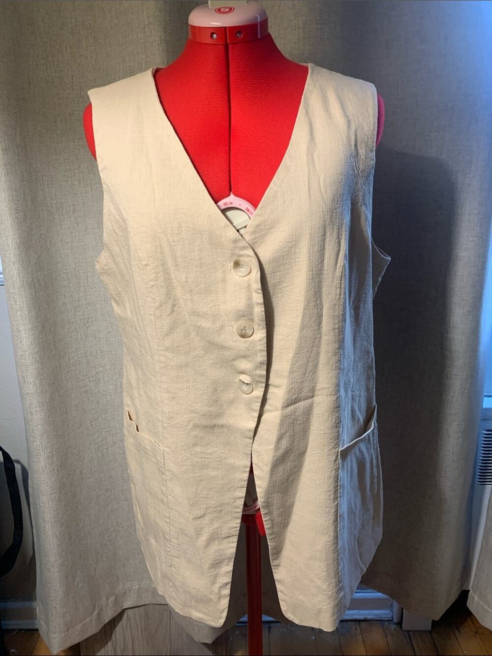 MINA SELF Cream Button-Front Linen Vest